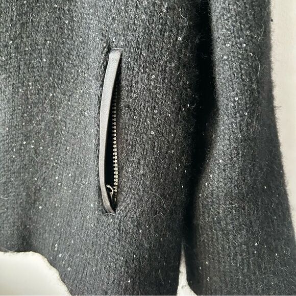 TONET Alpaca blend Black Hooded Zip-Up Reversible Jacket made In Italy - Picture 10 of 13